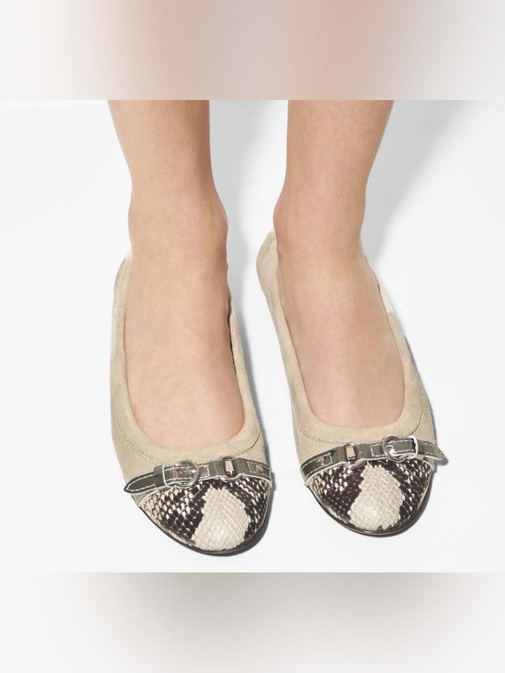 AGL Attilio Giusti LeombruniBeige Snake-Print Ballet Flats with Silver Trim